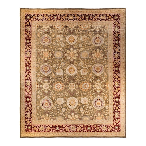 Electric 12 ft. x 15 ft. Green Floral Wool Indoor Area Rug