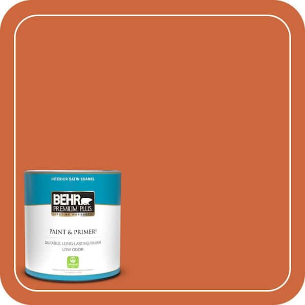 BEHR PREMIUM PLUS 1 qt. #S-H-250 Pumpkin Patch Satin Enamel Low Odor Interior Paint & Primer