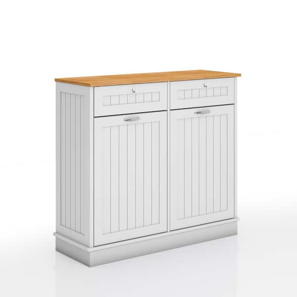 40 in. W x 14 in. D x 36 in. H Ready to Assemble Floor Base Tilt-Out Trash Kitchen Cabinet in White with 2-Drawer