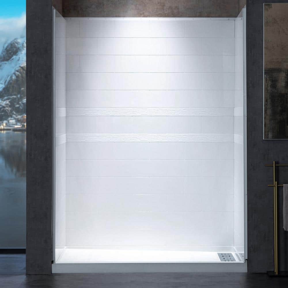 High Gloss White 4-Piece Glue Up Alcove Shower Surround