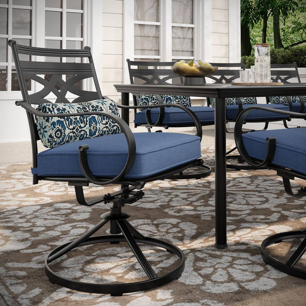 Montclair Navy Blue 9-Piece Steel Outdoor Dining Set with Swivel Rockers