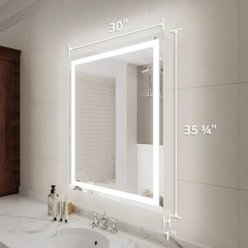 niveal Iris 30 in. W x 36 in. H Rectangular Frameless LED Wall Bathroom Vanity Mirror in Silver LMP04-3036DF1
