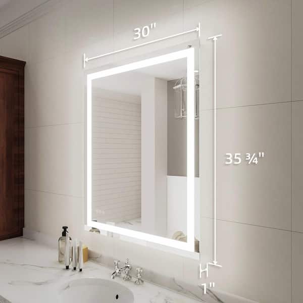 Iris 30 in. W x 36 in. H Rectangular Frameless LED Wall Bathroom Vanity Mirror in Silver