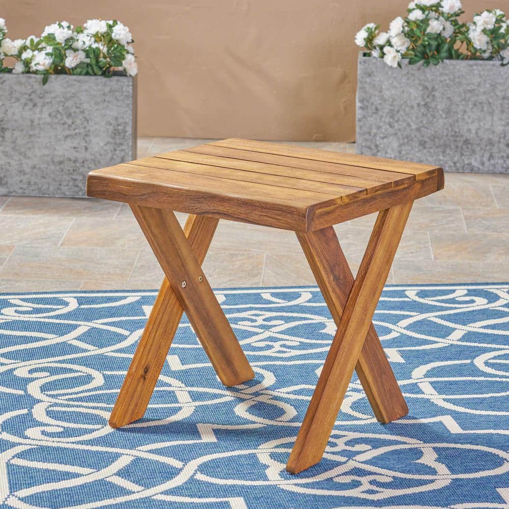Rustic Charm Square Small Wood 18 in. H Outdoor Side Table for Outdoor Gath