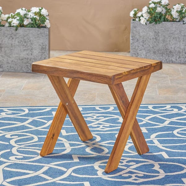 Unbranded Rustic Charm Square Small Wood 18 in. H Outdoor Side Table for Outdoor Gatherings Parties, Classic Cross Base, Teak