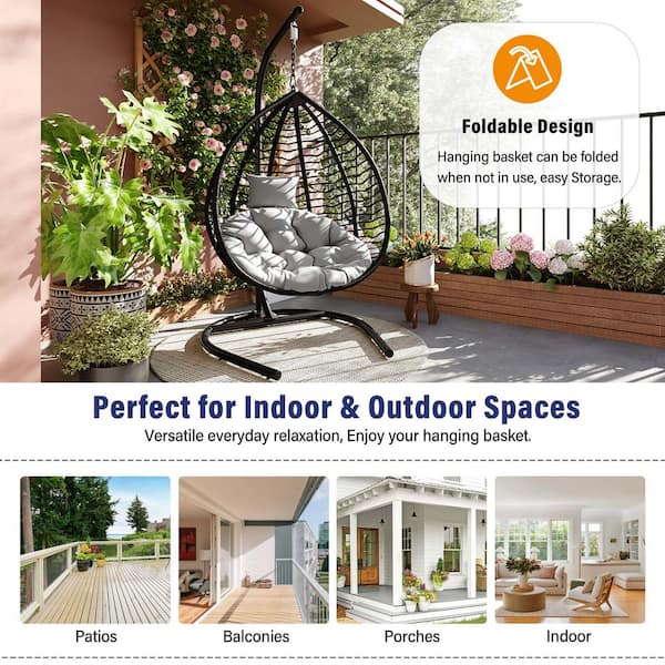 Indoor and Outdoor Black Metal Frame Hanging Hammock Chair Patio