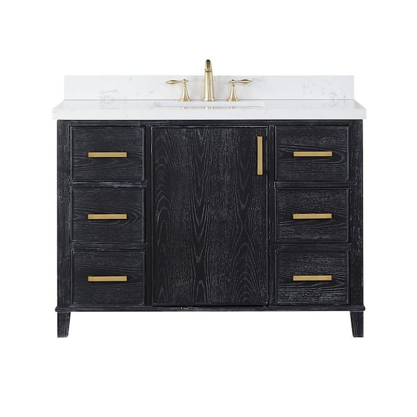 Altair Weiser 48 in. W x 22 in. D Single Sink Bath Vanity in Black Oak with White Composite Stone Top without Mirror