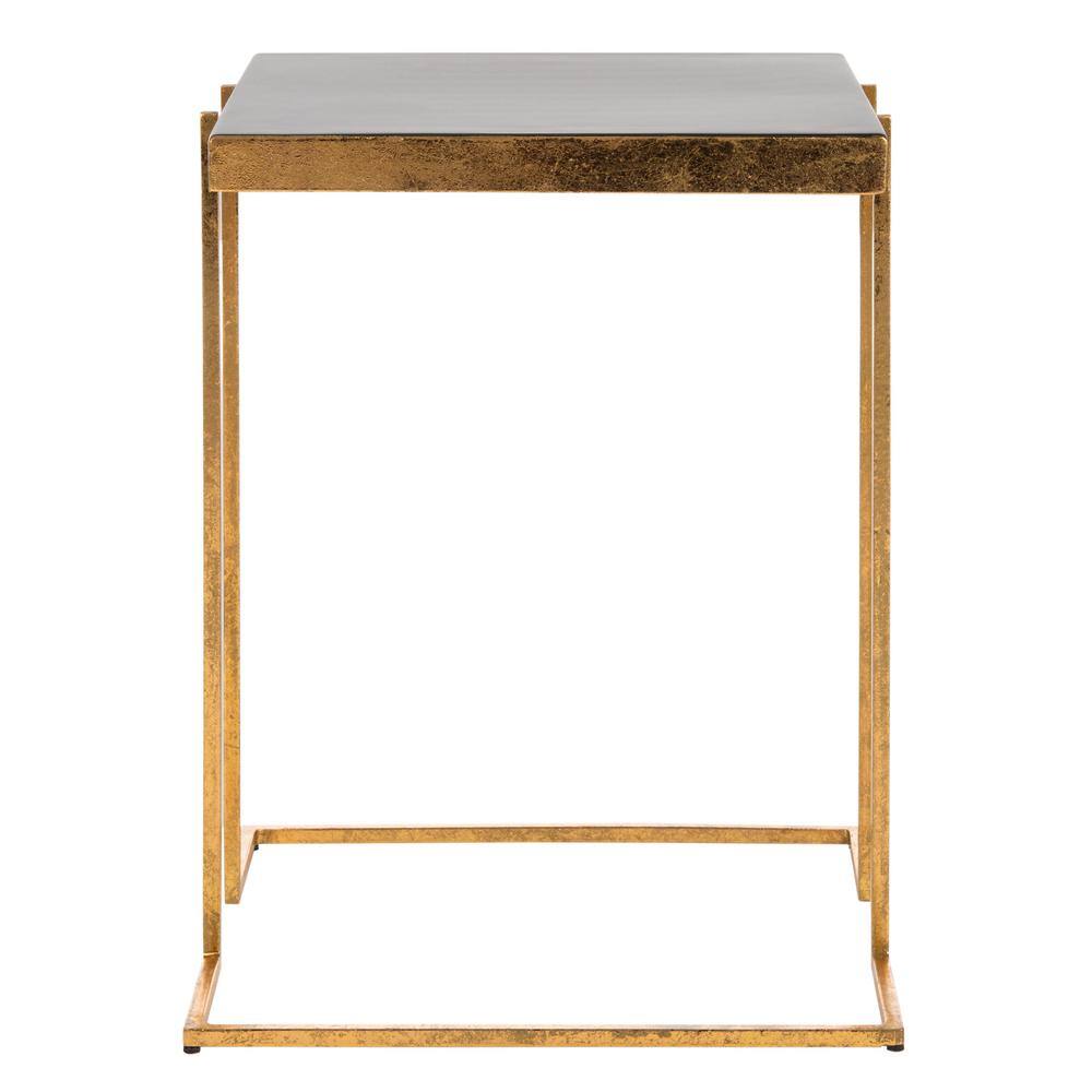 Transitional Greek Key 15'' Gold and Black Metal Side Table