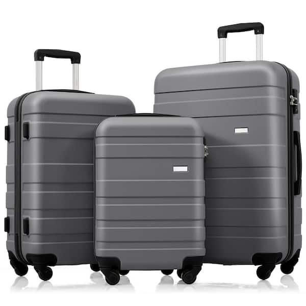 Lightweight Durable 3 Bags 3-Piece Dark Gray ABS Hardshell Spinner Luggage Set with TSA Lock