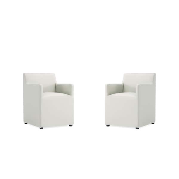 Manhattan Comfort Anna Modern Light Stone Grey Faux Leather Upholstered Dining Armchair (Set of 2)