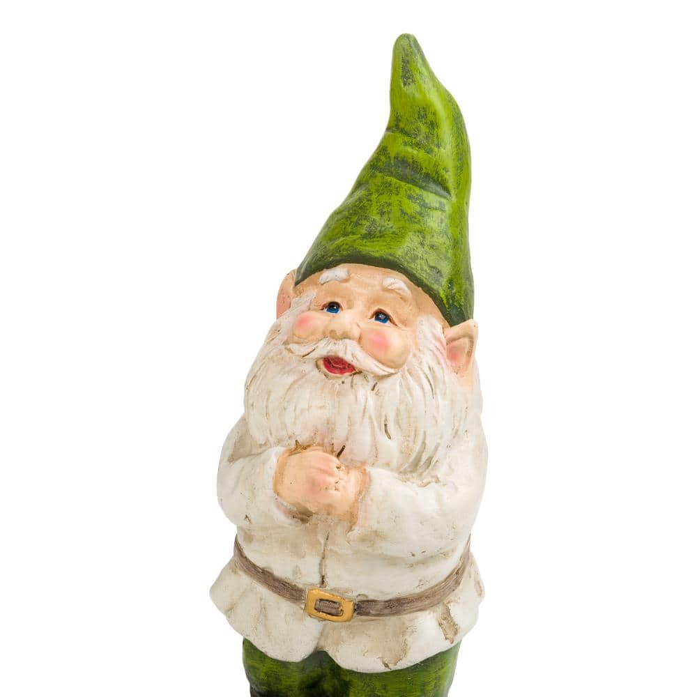 Beige and Green Polyresin Garden Gnome Statue