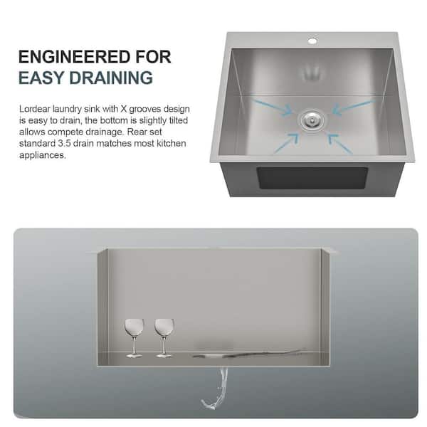 LORDEAR 22 in. x 22 in. Drop-In Stainless Steel Laundry Utility Sink