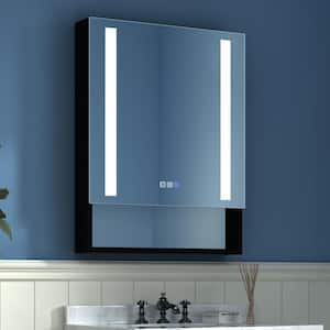 ExBrite 36'' x 32'' LED Lighted Mirror Black Medicine Cabinet with Shelves for Bathroom Recessed or Surface Mount - 36'' x 32