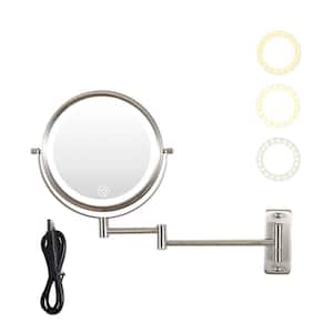 8 in. W x 11.9 in. H 10x Magnification Round Metal Framed Wall Bathroom Vanity Mirror with LED Light in Brushed Nickel