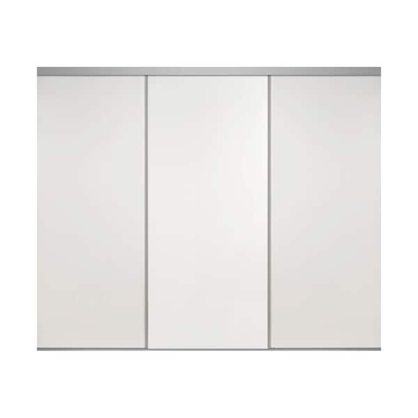 Impact Plus 90 in. x 84 in. Smooth Flush White Solid Core MDF Interior Closet Sliding Door with Chrome Trim