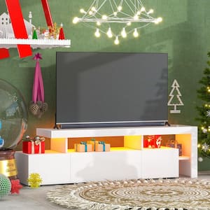 73.20 in. White Modern Style LED Lights TV Stand with UV High Gloss Surface and DVD Shelf, Fits TV's up to 70 in. TV