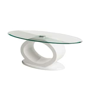 47 in. White Oval Glass Top Coffee Table
