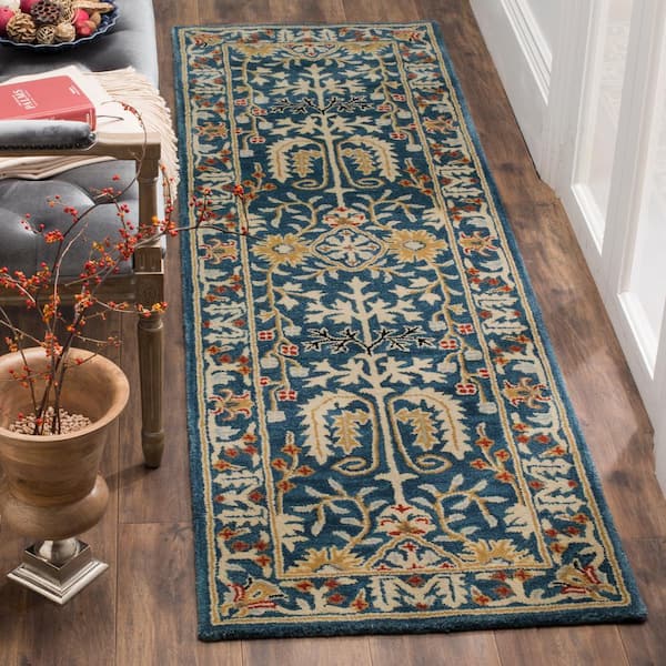Antiquity 2 ft. x 18 ft. Dark Blue/Multi Traditional Medallion Runner Rug