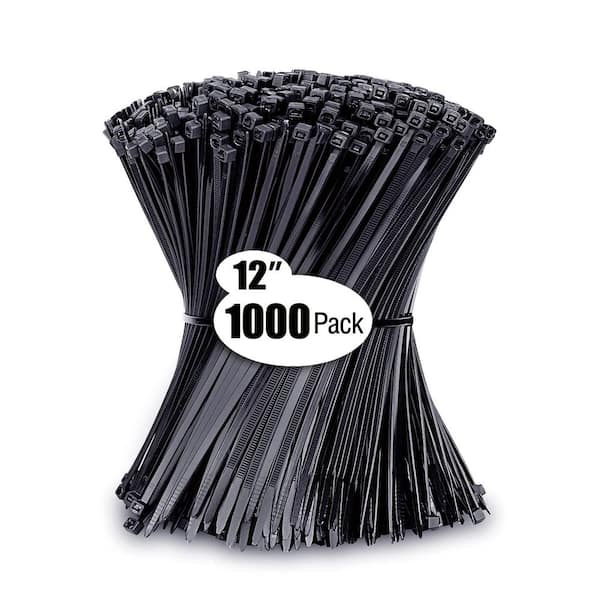 Angel Sar 12 in. Black Zip Ties, 50 lbs. Tensile Strength for indoor and outdoor by Karoka (1000-Pack)
