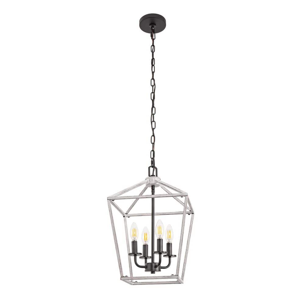 Emeritpro 4-Light Farmhouse Birdcage Light Wood Gray Chandelier