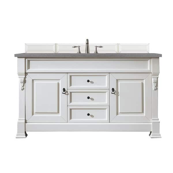 James Martin Vanities Brookfield 60 in. W x 23.5 in. D x 34.3 in. H Single Bathroom Vanity in Bright White with Quartz Top in Grey Expo