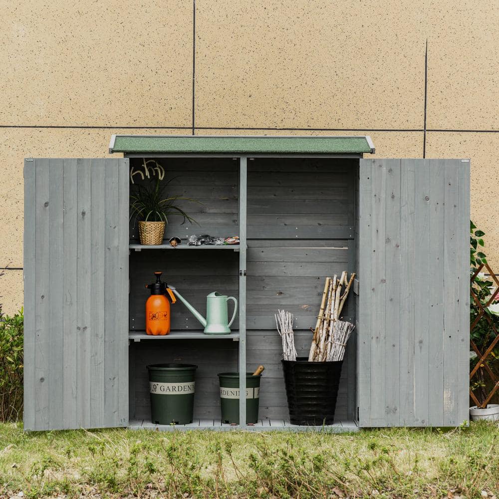 Gray Fir Wood Outdoor Storage Cabinet with Shelves