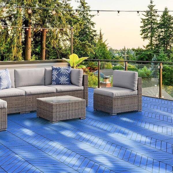 Afoxsos 1 ft. x 1 ft. Blue Plastic Interlocking Tiles Wave Pattern, Waterproof Easy to Attach, All Weather (44-Pack)