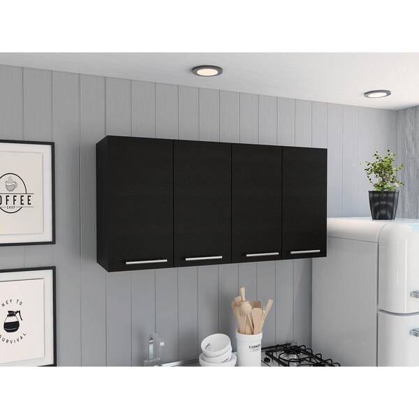 Aoibox 13.1-in W x 47.2-in D x 23.6-in H Particle Board Ready to Assemble Upper Wall Mounted Double Kitchen Cabinet in Black