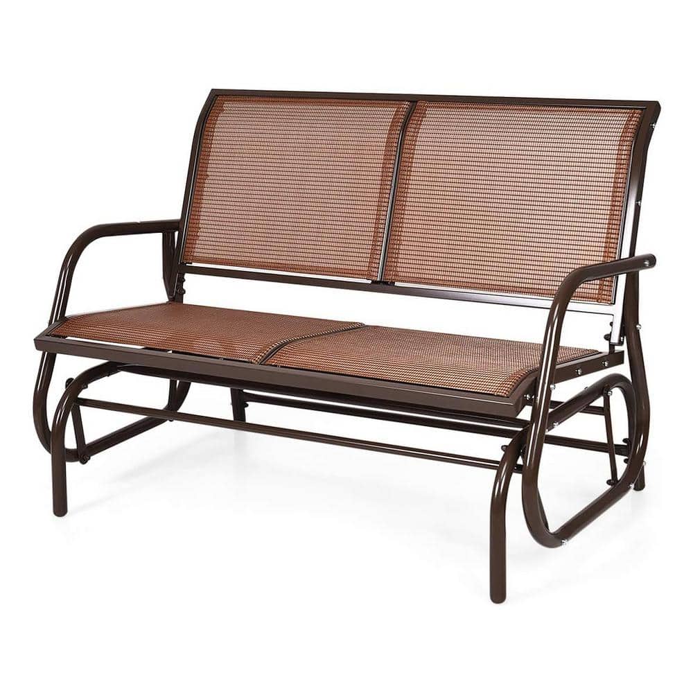 48 in. Brown Metal Outdoor Glider with Steel Frame for Patio, Backyard, Poo