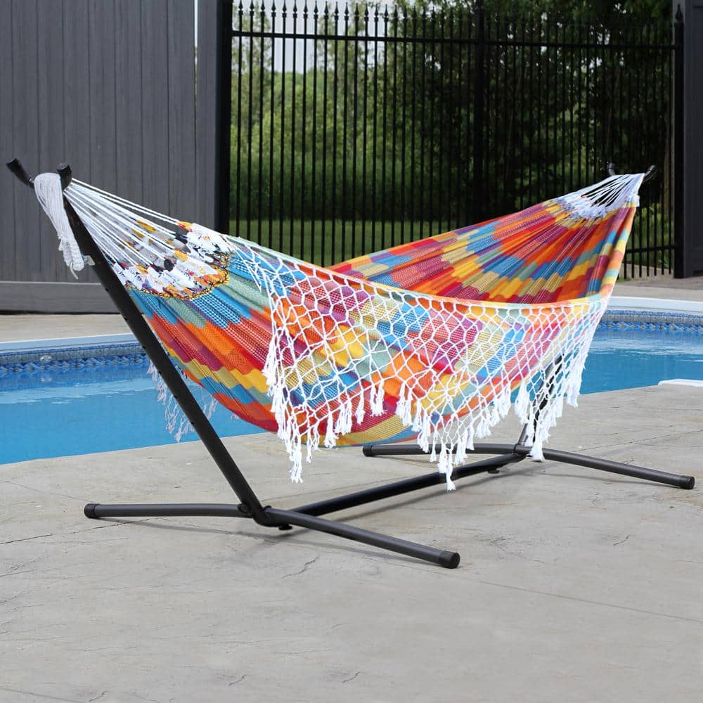 Vibrant Carnival 10 ft. Brazilian Cotton Hammock with Steel Stand