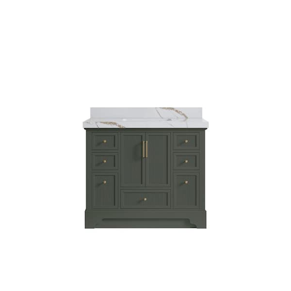 Willow Collections Alys 42 in. W x 22 in. D x 36 in. H Single Sink Bath Vanity in Pewter Green with 2 in. Calacatta Gold Qt. Top