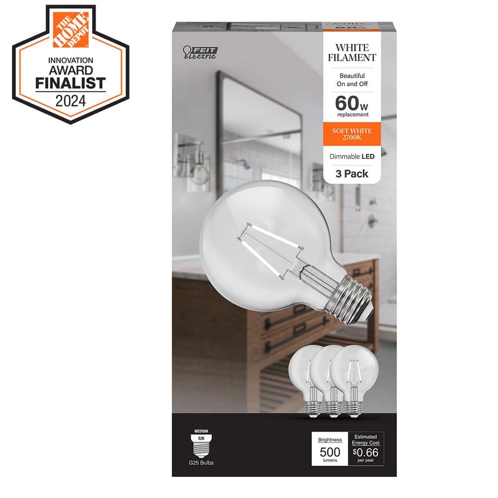 60-Watt Equivalent G25 Globe Dimmable White Filament Clear Glass E26 LED Vintage Edison LIght Bulb, Soft White (3-Pack) price history on PriceWatchPro