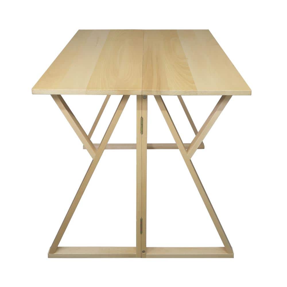 Natural Solid Basswood Folding Convertible Console Dining Table