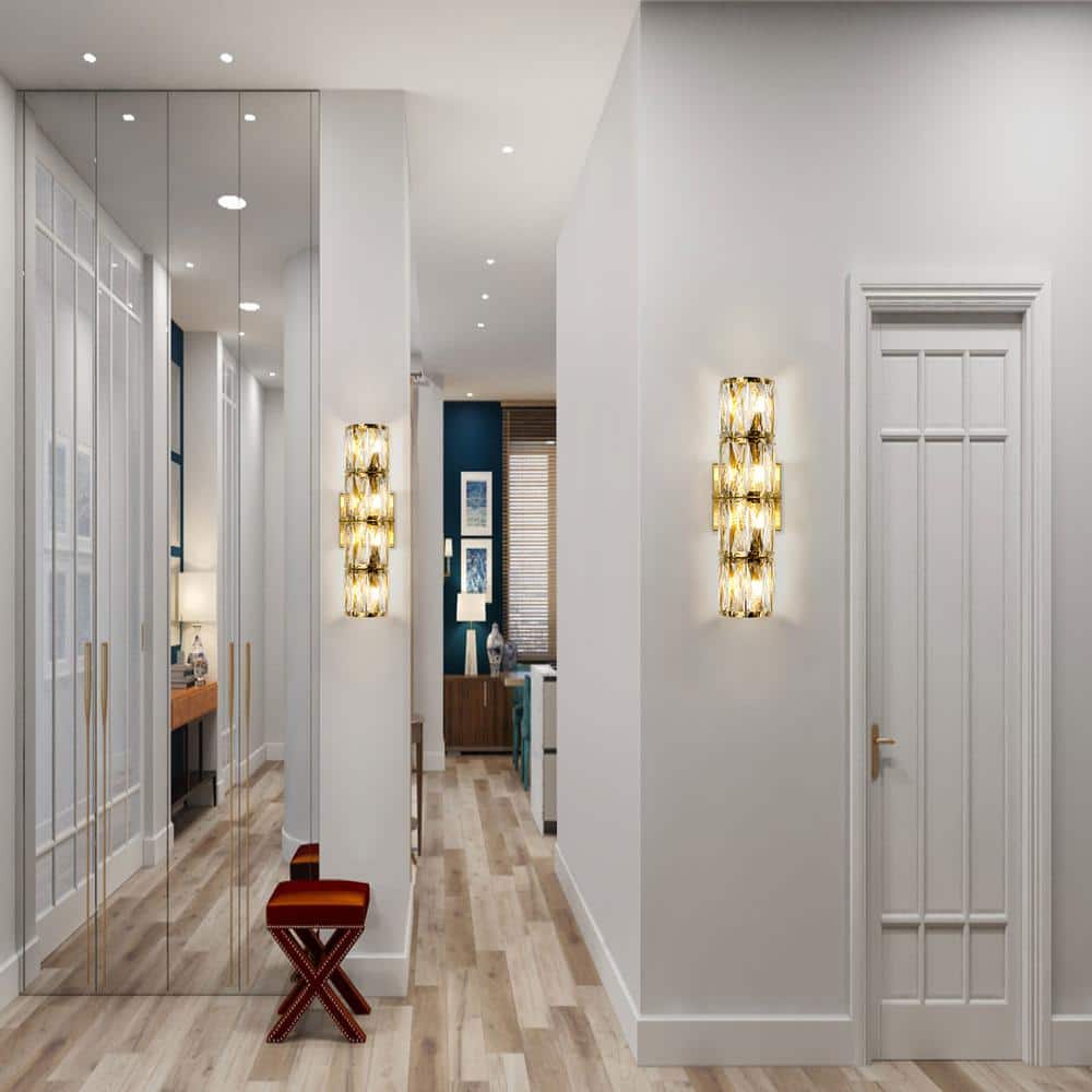 Modern Gold Crystal Glass Cylinder Wall Sconce