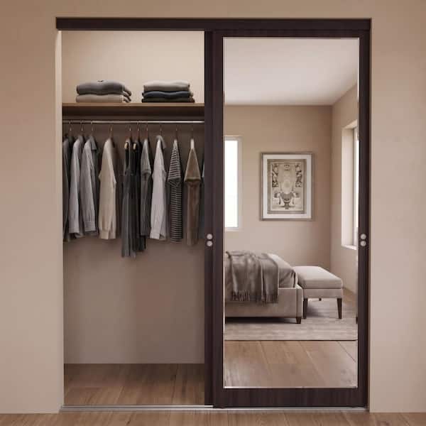 Mir-Mel Espresso Mirror Matching Trim Solid MDF Interior Sliding Door