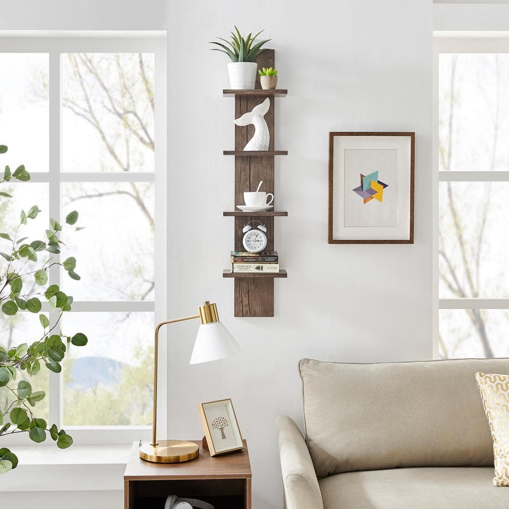 Hickory 4-Tier Floating Wall Shelf Unit