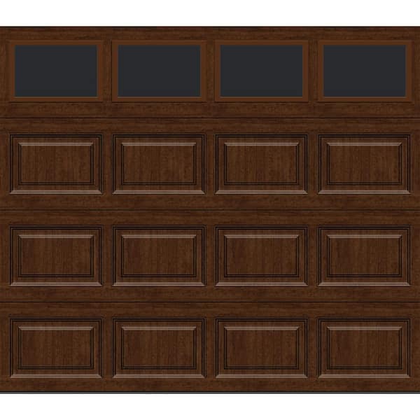 Clopay Classic Steel Short Panel 9 ft. x 7 ft. Insulated 18.4 R-Value Wood Look Walnut Garage Door with windows