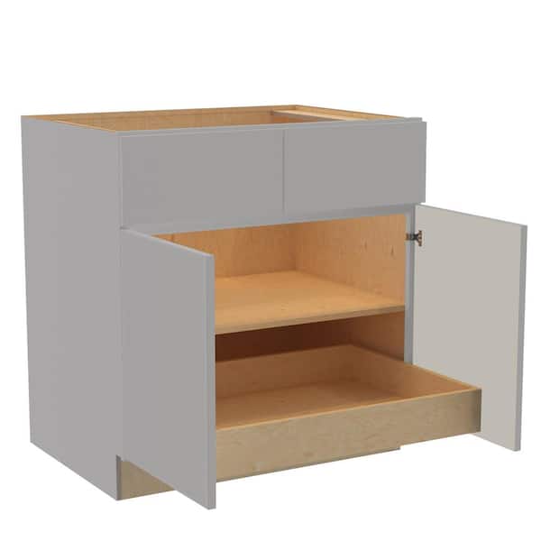 Home Decorators Collection Hargrove 33 in. W x 24 in. D x 34.5 in. H Assembled Plywood Base Kitchen Cabinet in Veiled Gray with 1ROT Soft Close