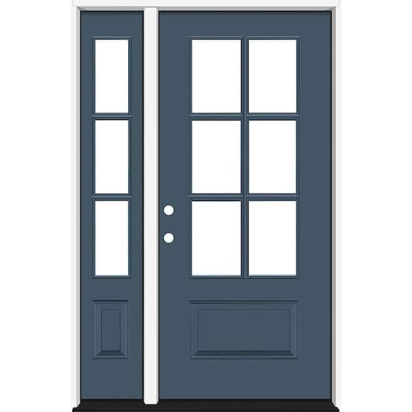 Steves & Sons Legacy 49 in. x 80 in. 3/4-6Lite Clear Glass RHIS Primed Dark Denim Finish Fiberglass Prehung Front Door w/10in.SL