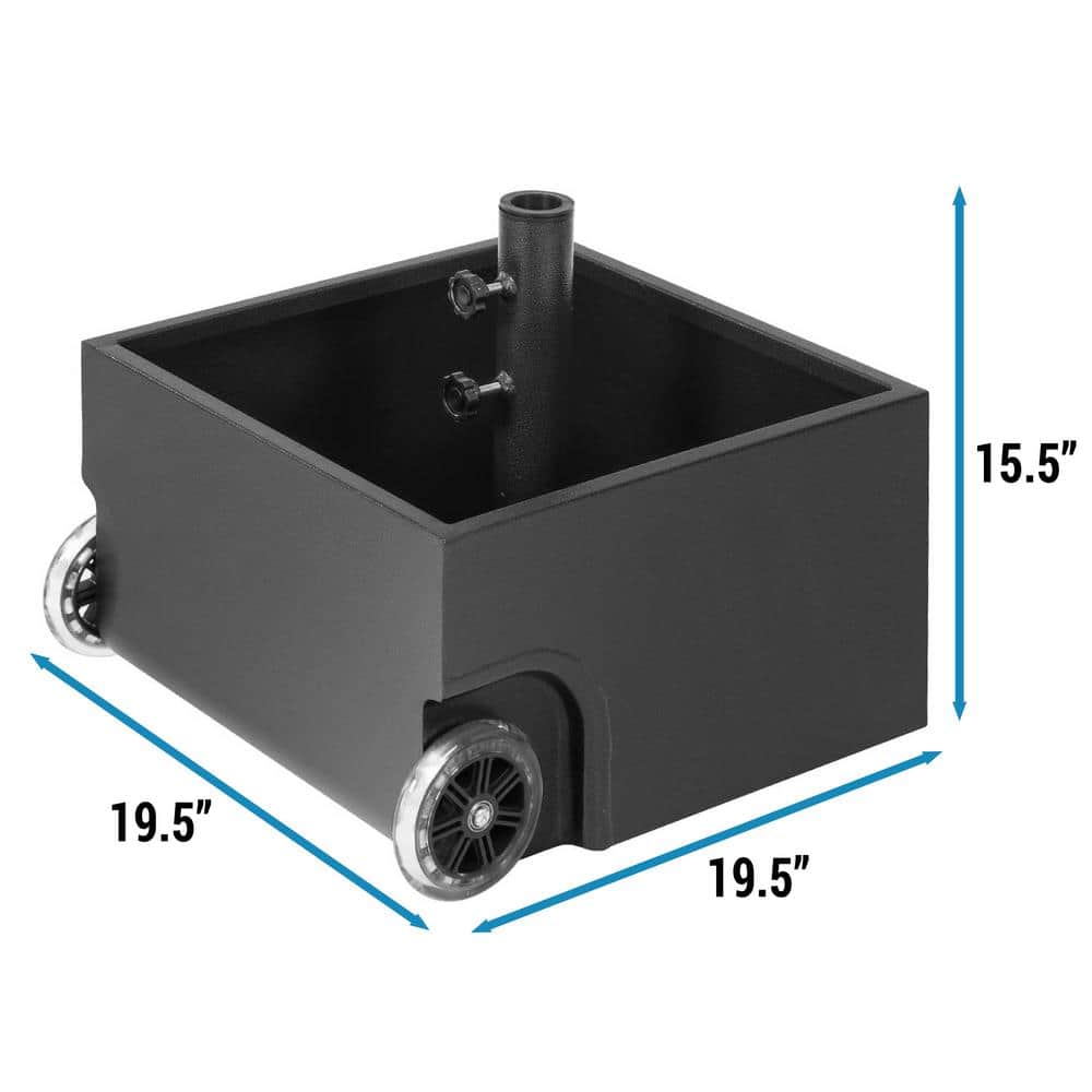 Black Steel Wheeled Umbrella Base Planter Box
