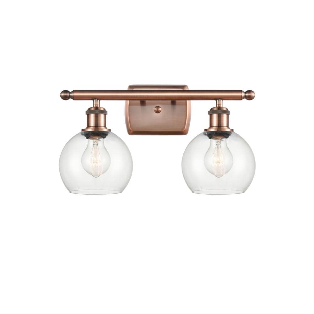 Athens 16 in. 2 Light Antique Copper, Clear Vanity Light with Clear Glass Shade price history on PriceWatchPro