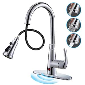 Touchless Single Handle Gooseneck Pull Down Sprayer Kitchen Faucet with Deckplate Pull Out Sink Faucet in Chrome