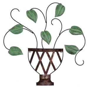23 in. x 23 in. Lillian Green Potted Plant Metal Wall Art
