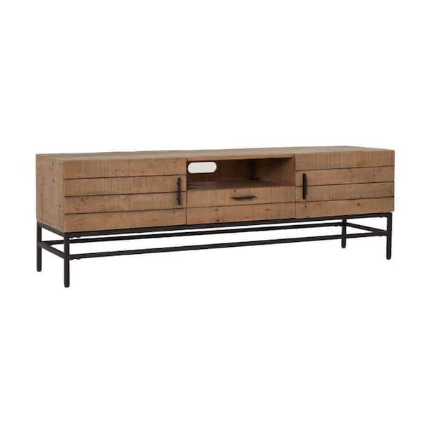 Benjara Lyla 63 in, Brown and Black TV Media Entertainment Console with 1-Drawer Fits TV's up to 60 in. with 2 Cabinet Doors