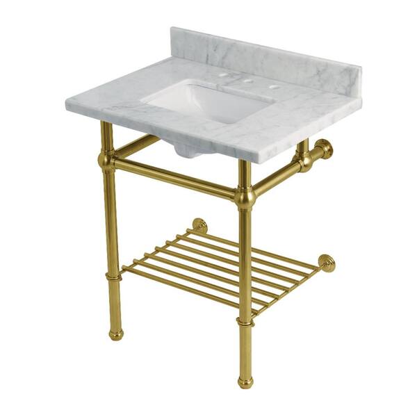 Kingston Brass Templeton 30 in. Marble Console Sink with Brass Legs in