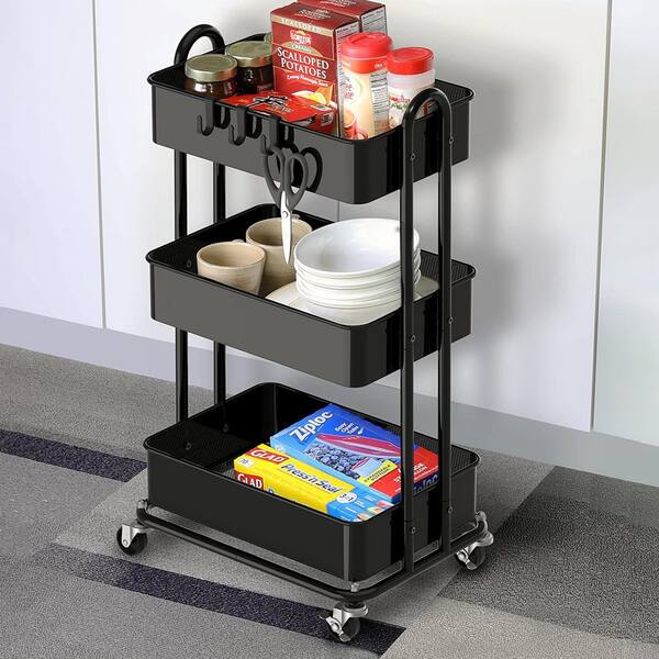 3-Tier Metal -Wheeled Utility Cart in Black ZCart011 - The Home Depot