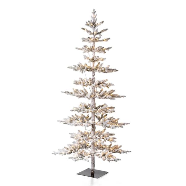 Glitzhome - 7' Pine Flocked Pre-Lit LED Deluxe Artificial Christmas Tree with Warm White Lights