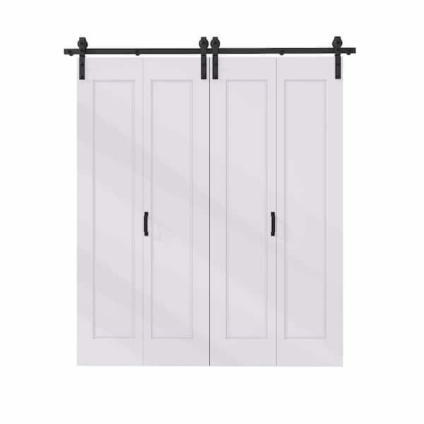 72 in. x 84 in. Assembled Bi-Fold 1 Panel White Primed DIY Available Hollow Core MDF Sliding Barn Door with Hardware Kit