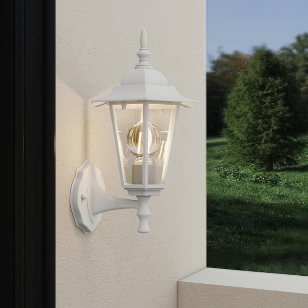 1-Light Textured White Not Solar Outdoor Wall Lantern Sconce with Clear Glass