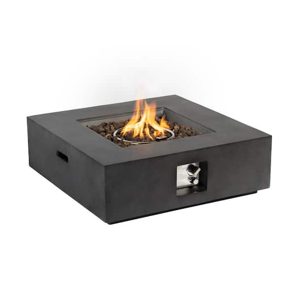 Mondawe 35 in. 50,000 BTU Square Stone Outdoor Propane Gas Fire Pit Table with Lava Rocks and Waterproof Cover
